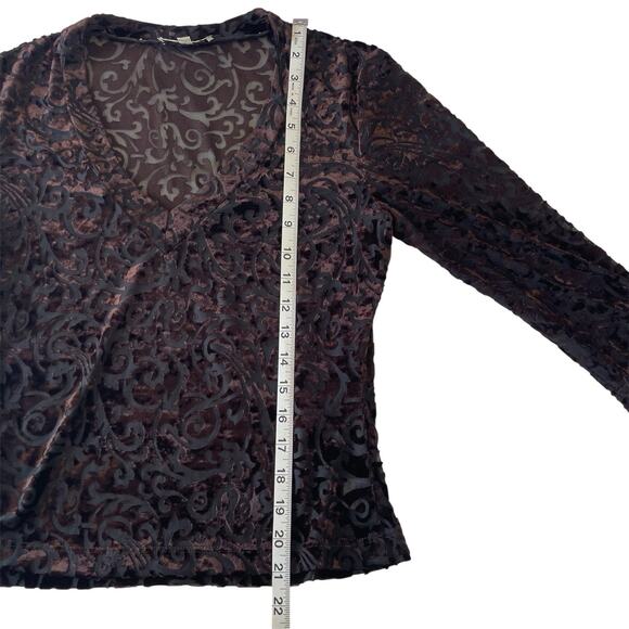 Bebe Moda Burnout Velvet Brown V-Neck Top, Women’s L Whimsygoth Y2K 90s Romantic - Picture 5 of 9